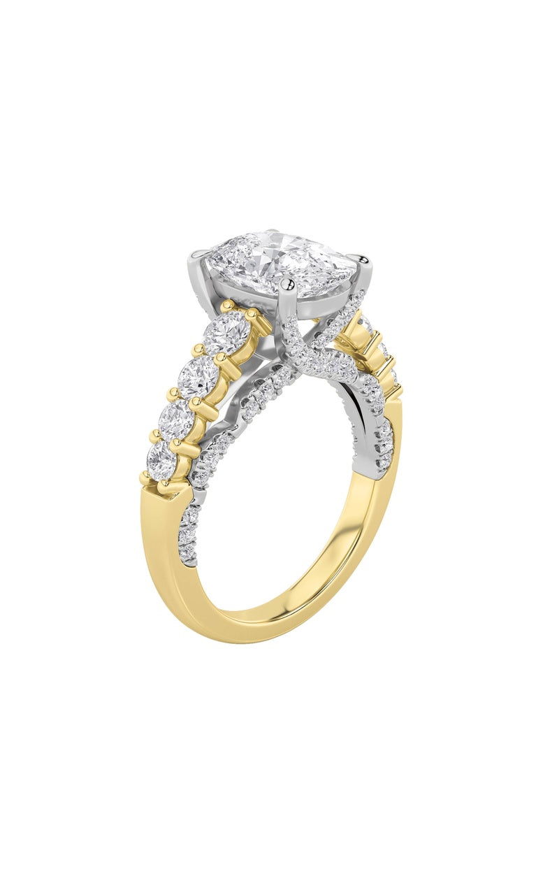 4CTW Elongated Cushion Shaped Lab Grown Diamond (F/VS)  Ring in 14K Gold