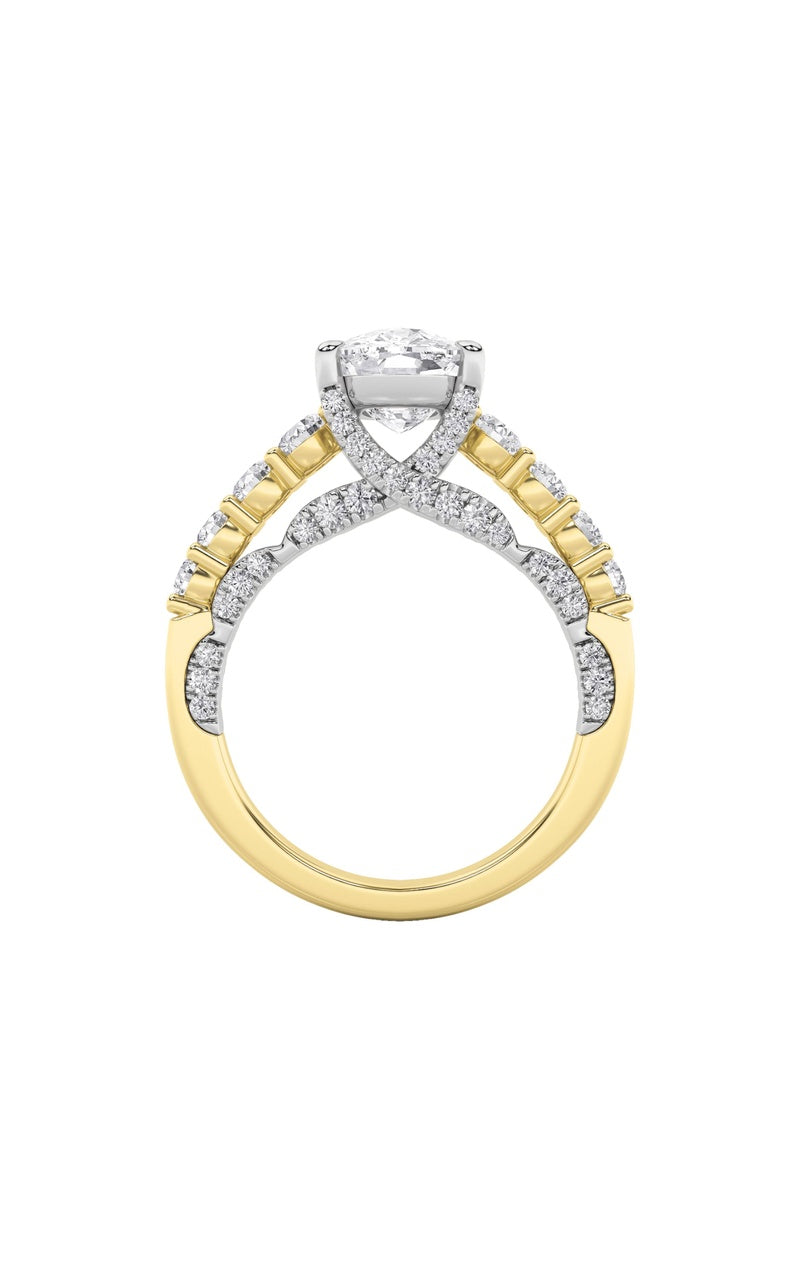 4CTW Elongated Cushion Shaped Lab Grown Diamond (F/VS)  Ring in 14K Gold