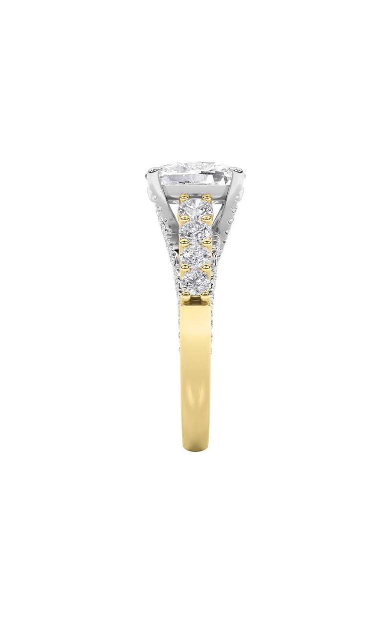 4CTW Elongated Cushion Shaped Lab Grown Diamond (F/VS)  Ring in 14K Gold