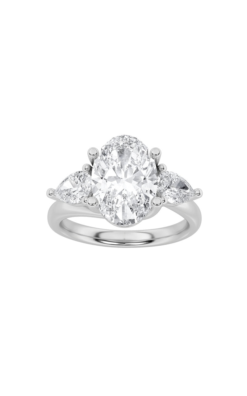 2.5CTW Oval Shaped Lab Grown Diamond (F/VS) Accented Three Stone Ring in 14K Gold