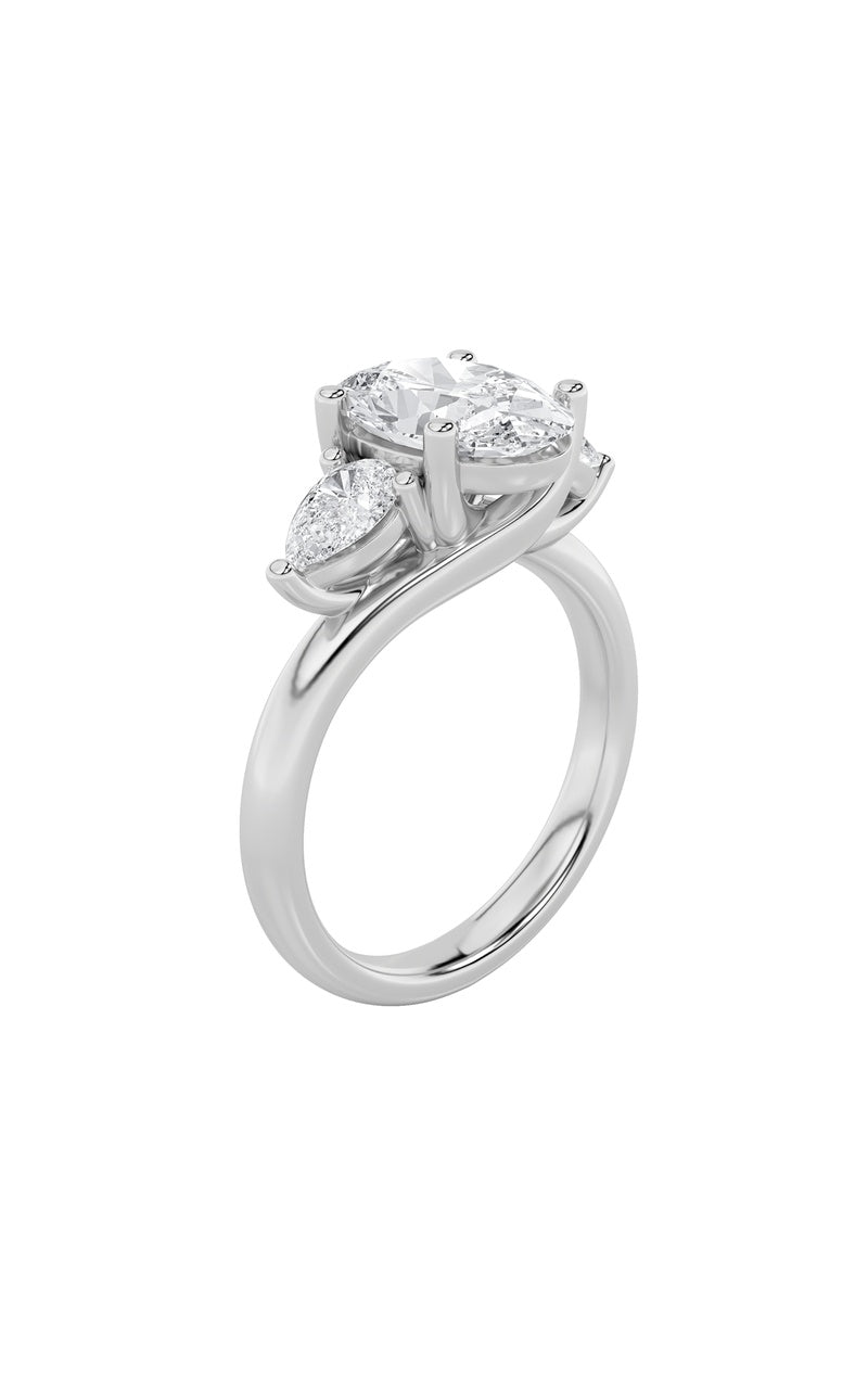 2.5CTW Oval Shaped Lab Grown Diamond (F/VS) Accented Three Stone Ring in 14K Gold