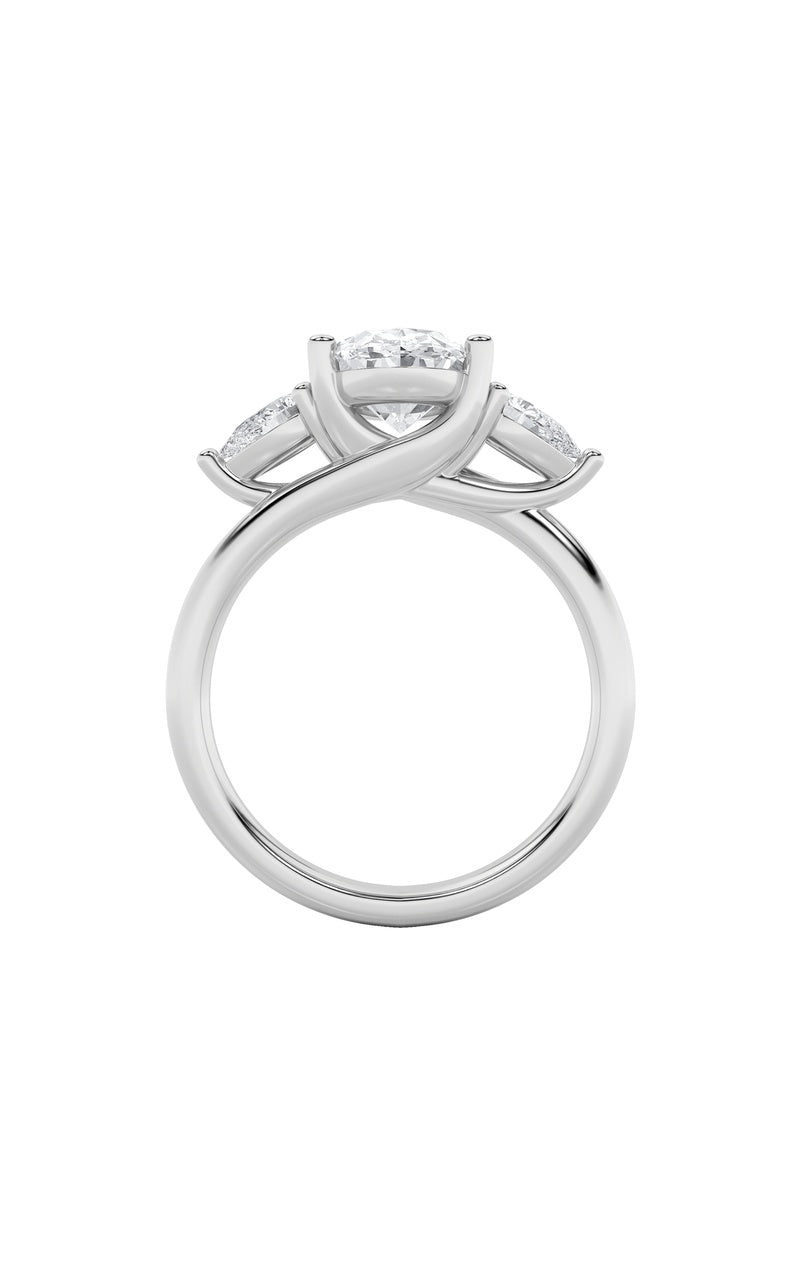 2.5CTW Oval Shaped Lab Grown Diamond (F/VS) Accented Three Stone Ring in 14K Gold