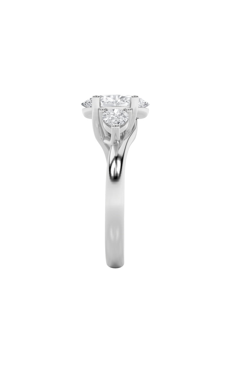 2.5CTW Oval Shaped Lab Grown Diamond (F/VS) Accented Three Stone Ring in 14K Gold