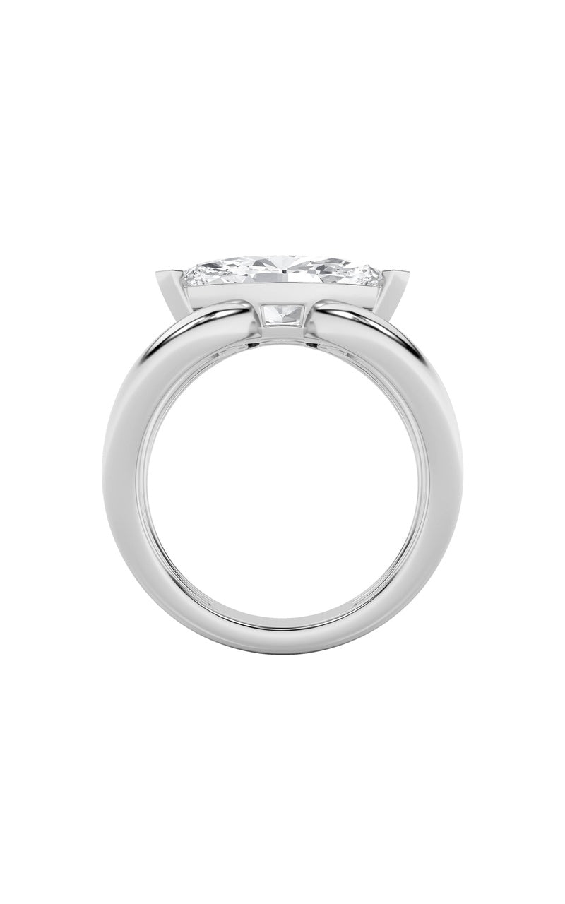 2CTW Marquise Shaped Lab Grown Diamond (F/VS) East West Solitaire Ring in 14K Gold
