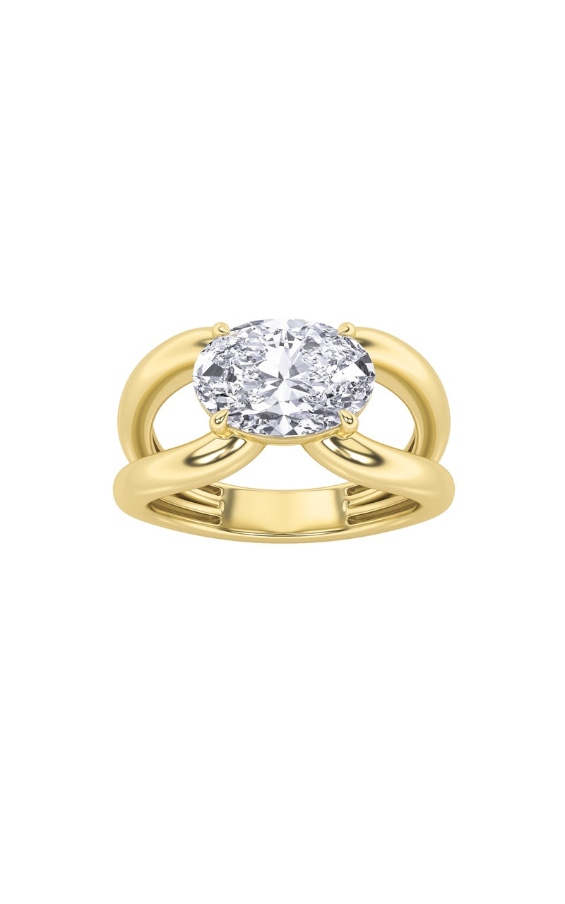 2CTW Oval Shaped Lab Grown Diamond (F/VS) East West Solitaire Ring in 14K Gold
