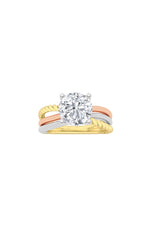 Load image into Gallery viewer, 2CTW Round Shaped Lab Grown Diamond (F/VS) Tri Color Solitaire Fancy Ring in 14K Gold
