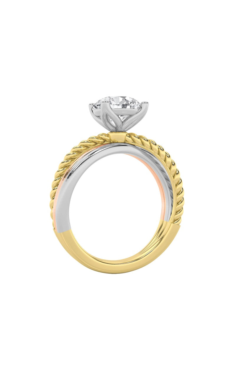 2CTW Round Shaped Lab Grown Diamond (F/VS) Tri Color Solitaire Fancy Ring in 14K Gold