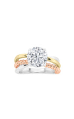 Load image into Gallery viewer, 2CTW Round Shaped Lab Grown Diamond (F/VS) Tri Color Solitaire Engagement Ring in 14K Gold
