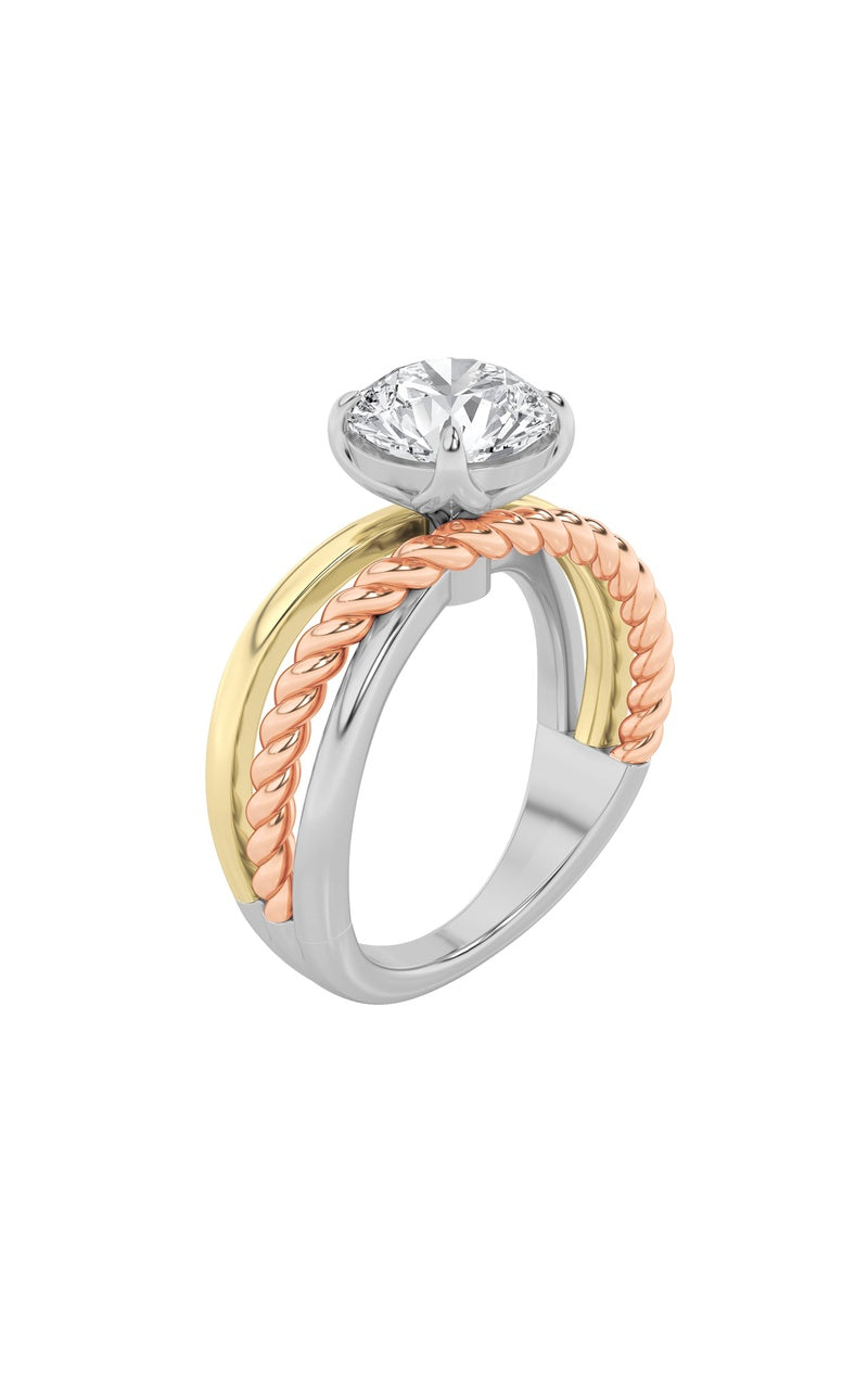 Vs) tri color solitaire engagement ring in 14k gold