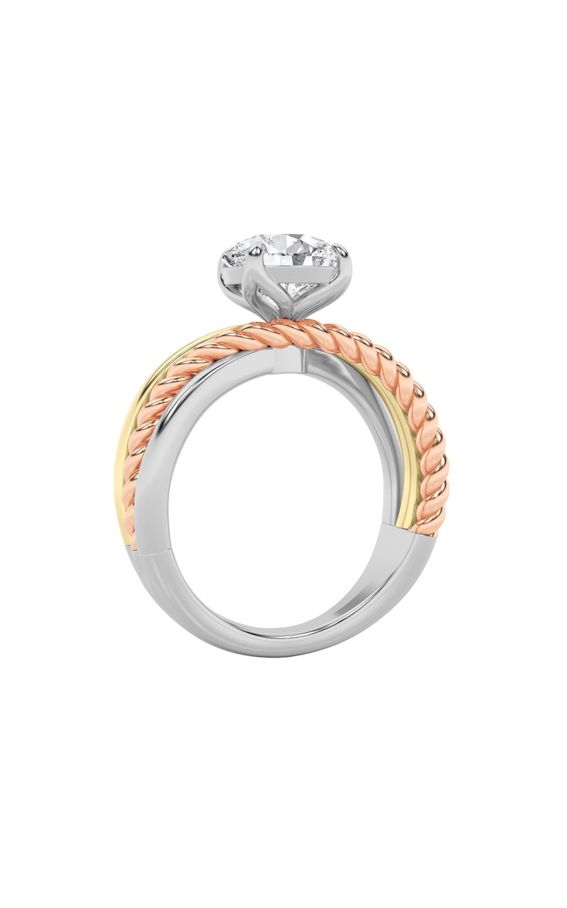 2CTW Round Shaped Lab Grown Diamond (F/VS) Tri Color Solitaire Engagement Ring in 14K Gold