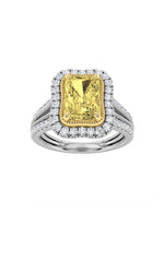 Load image into Gallery viewer, 2.5CTW Radiant Shaped Fancy Yellow Lab Grown Diamond (F/VS) Split Shank Halo Engagement Ring in 14K Gold
