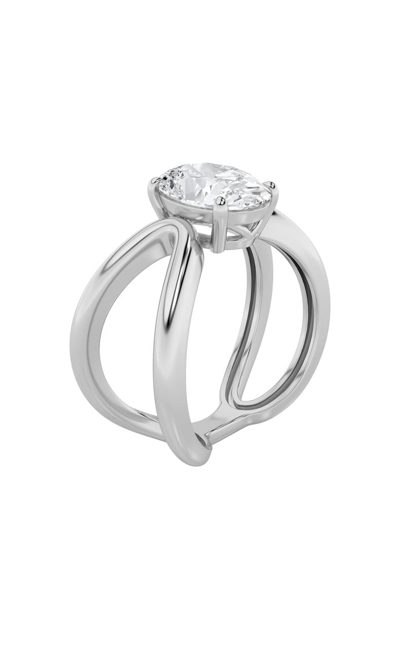2CTW Oval Shaped Lab Grown Diamond (F/VS) Criss Cross Fancy Solitaire Ring in 14K Gold