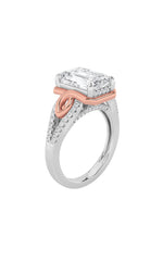 Load image into Gallery viewer, 4.25CTW Emerald Shaped Lab Grown Diamond (F/VS) Bold Accented Two Tone Engagement Ring in 14K Gold
