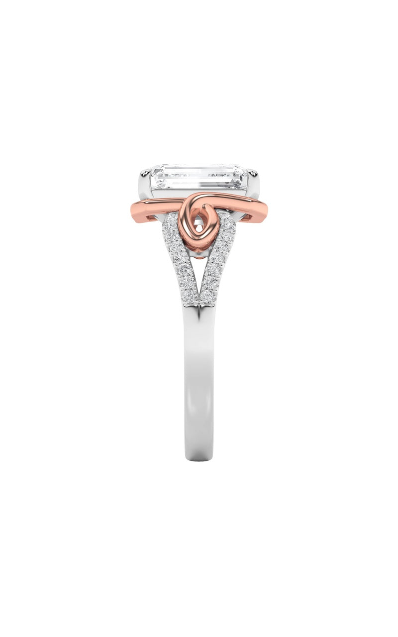 4.25CTW Emerald Shaped Lab Grown Diamond (F/VS) Bold Accented Two Tone Engagement Ring in 14K Gold