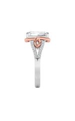 Load image into Gallery viewer, 4.25CTW Emerald Shaped Lab Grown Diamond (F/VS) Bold Accented Two Tone Engagement Ring in 14K Gold
