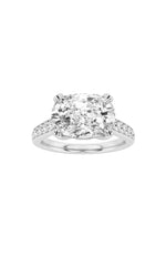 Load image into Gallery viewer, 4.5CTW Elongated Cushion Shaped Lab Grown Diamond (F/VS) Bold Accented East West Set Engagement Ring in 14K Gold
