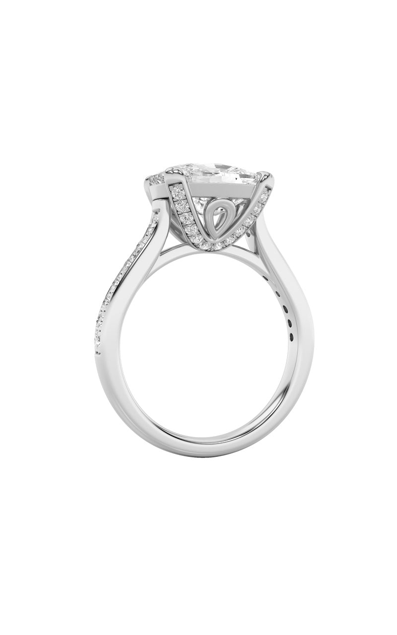 4.5CTW Elongated Cushion Shaped Lab Grown Diamond (F/VS) Bold Accented East West Set Engagement Ring in 14K Gold