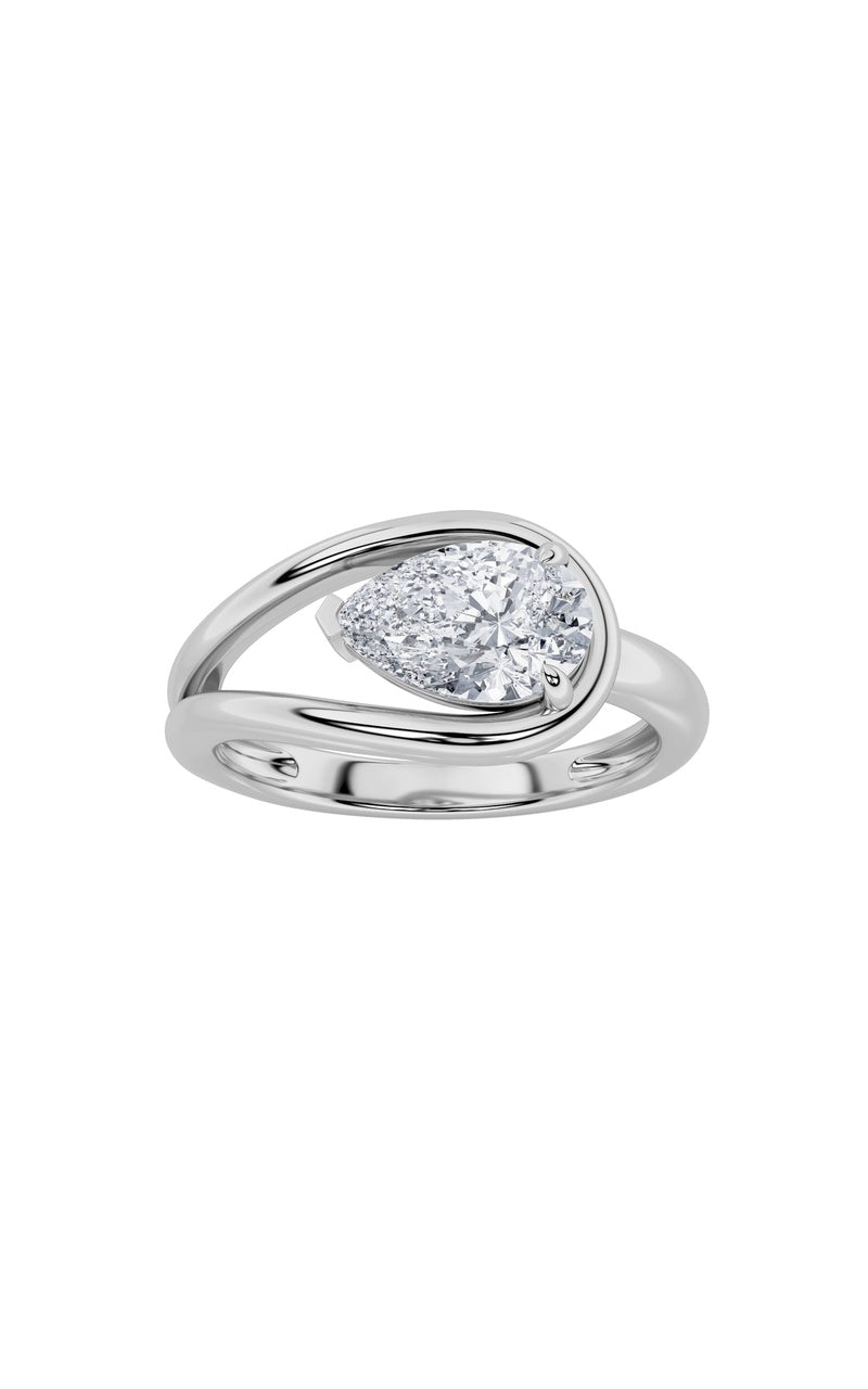 1CTW Pear Shaped Lab Grown Diamond (F/VS) East West Solitaire Ring in 14K Gold