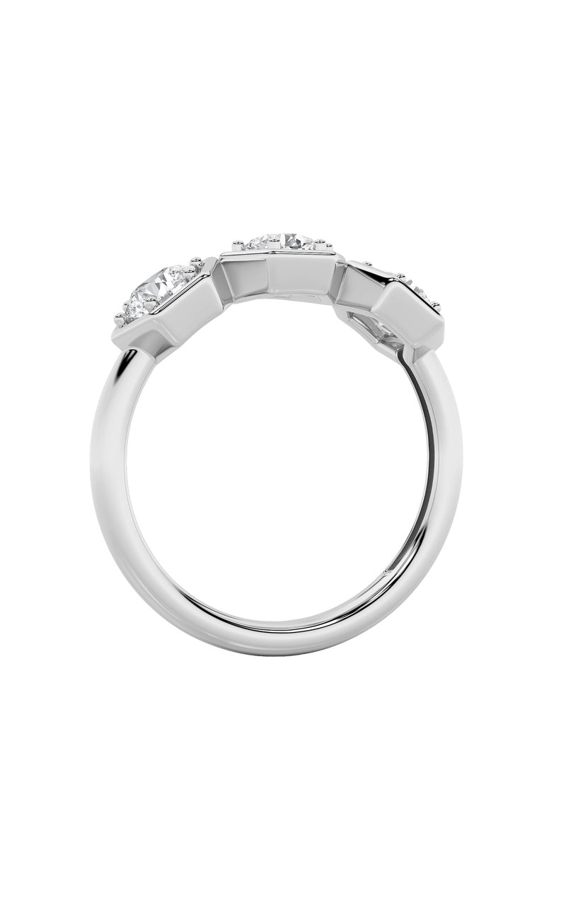 1CTW Round Shaped Lab Grown Diamond (F/VS) Three Stone Ring in 14K Gold