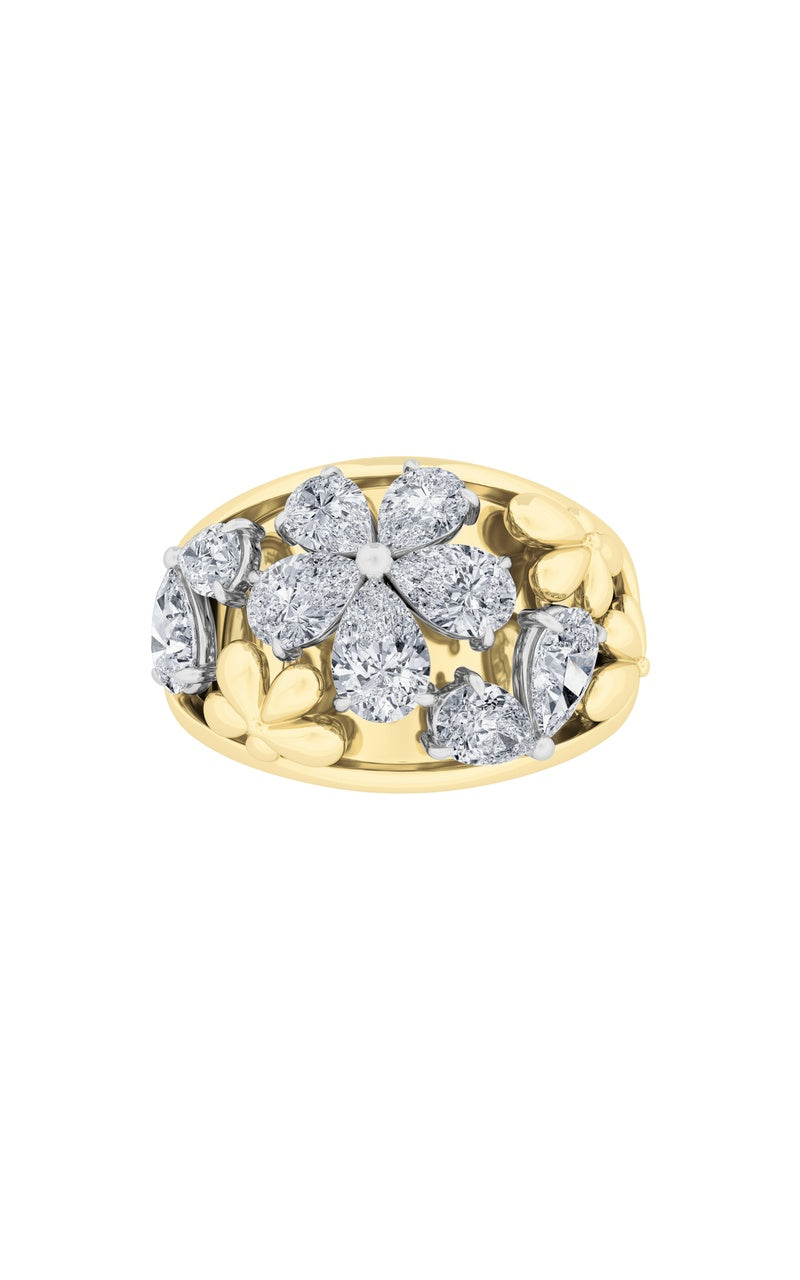 2.5CTW Pear Shaped Lab Grown Diamond (F/VS) Fancy Flower Ring in 14K Gold