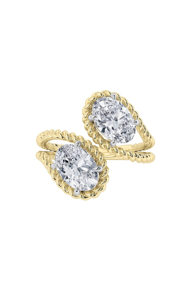 2CTW Oval Shaped Lab Grown Diamond (F/VS) Toi et Moi Fashiion Ring in 14K Gold