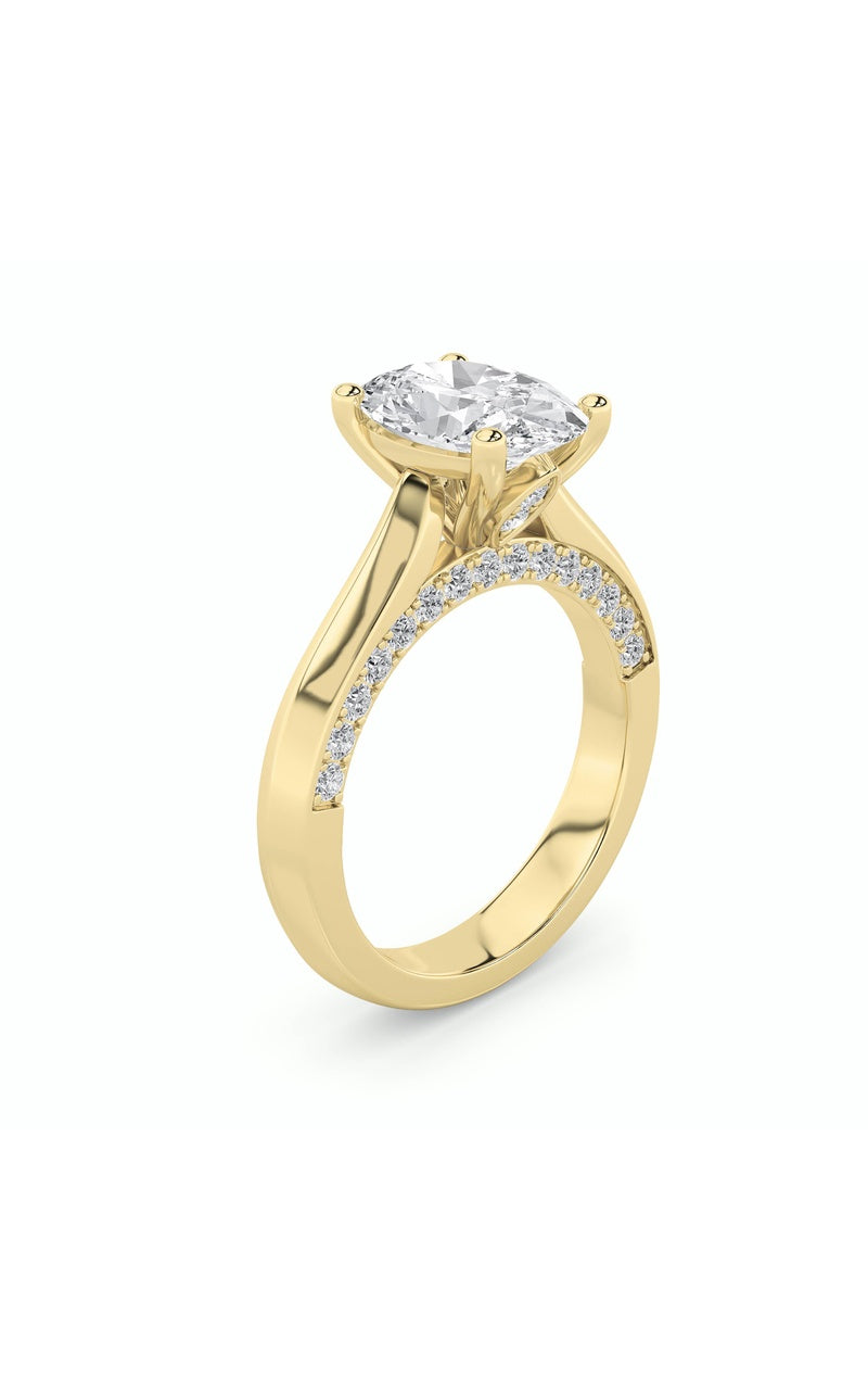 3CTW Oval Shaped Lab Grown Diamond (G/VS) Accented Solitaire Engagement Ring in 14K Gold