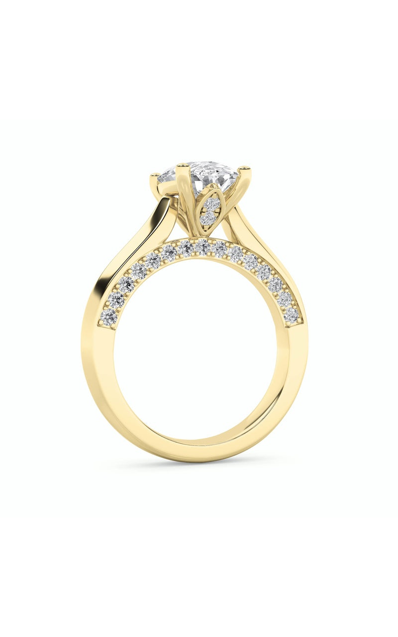 3CTW Oval Shaped Lab Grown Diamond (G/VS) Accented Solitaire Engagement Ring in 14K Gold