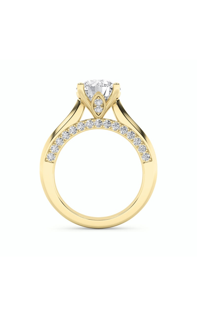 3CTW Round Shaped Lab Grown Diamond (G/VS) Accented Solitaire Engagement Ring in 14K Gold