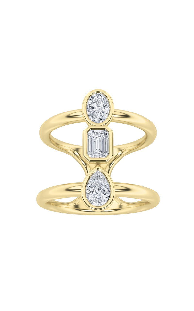 0.75CTW MX Shaped Lab Grown Diamond (G/VS) Ring in Silver|14K Yellow Gold