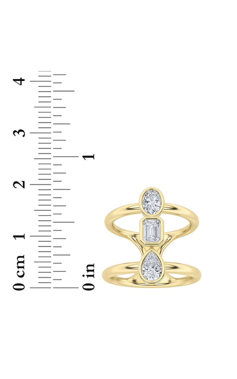 0.75CTW MX Shaped Lab Grown Diamond (G/VS) Ring in Silver|14K Yellow Gold