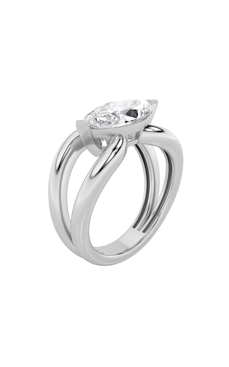 2CTW Marquise Shaped Lab Grown Diamond (G/VS) East West Solitaire Fancy Ring in 14K Gold