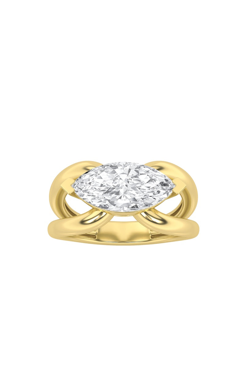 2CTW Marquise Shaped Lab Grown Diamond (G/VS) East West Solitaire Fancy Ring in 14K Gold