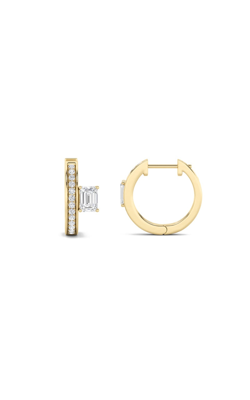 1.25CTW Emerald Shaped Lab Grown Diamond (F/VS) Accented Huggie Earrings in 14K Gold