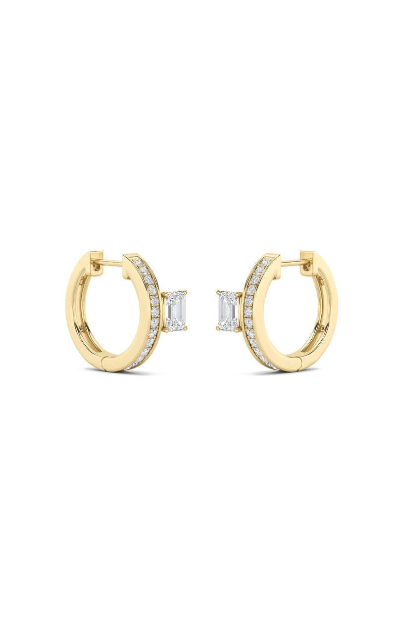 1.25CTW Emerald Shaped Lab Grown Diamond (F/VS) Accented Huggie Earrings in 14K Gold