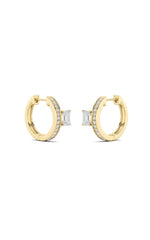 Load image into Gallery viewer, 1.25CTW Emerald Shaped Lab Grown Diamond (F/VS) Accented Huggie Earrings in 14K Gold
