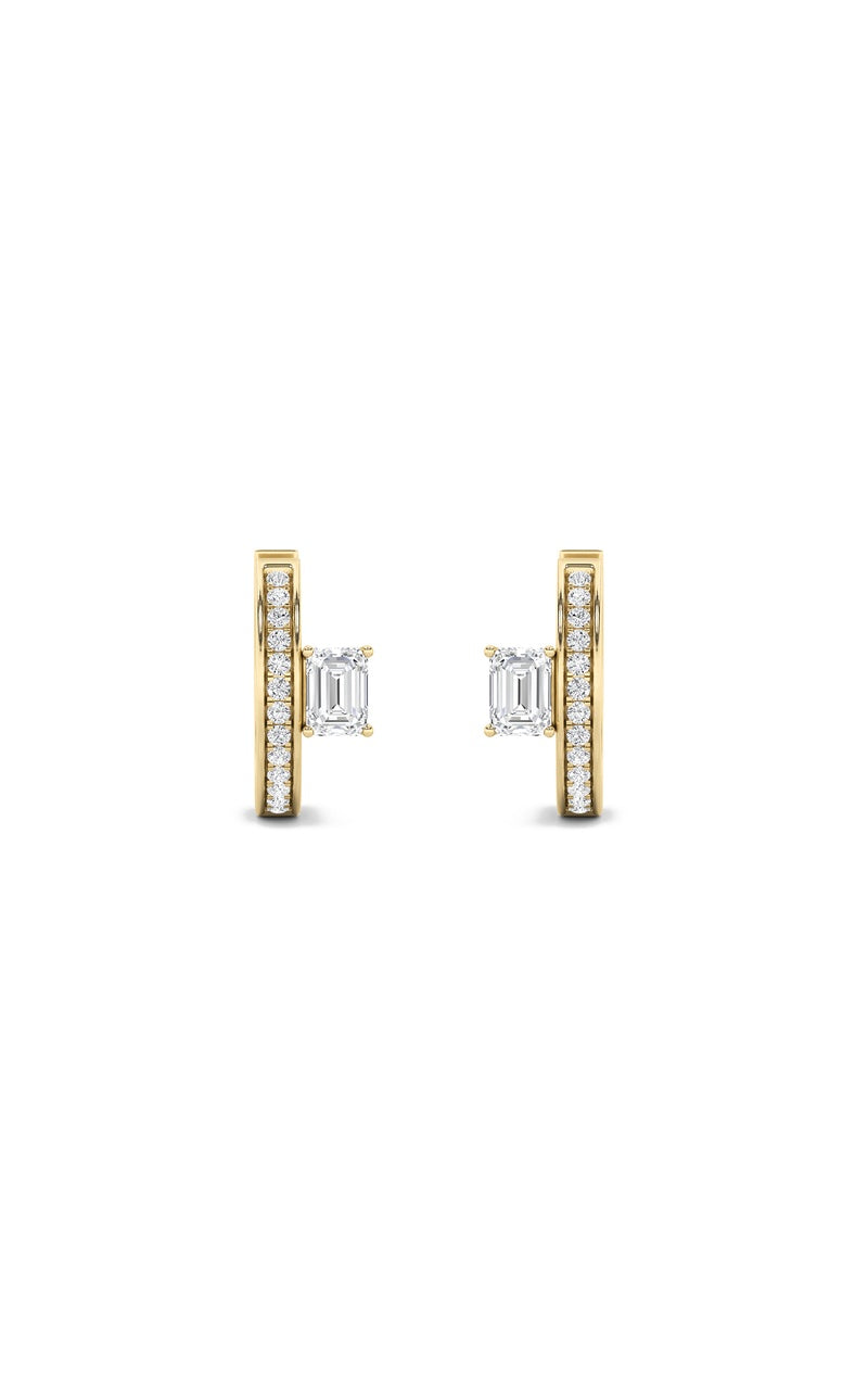 1.25CTW Emerald Shaped Lab Grown Diamond (F/VS) Accented Huggie Earrings in 14K Gold