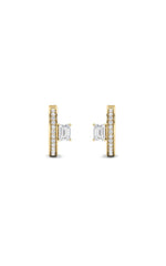 Load image into Gallery viewer, 1.25CTW Emerald Shaped Lab Grown Diamond (F/VS) Accented Huggie Earrings in 14K Gold
