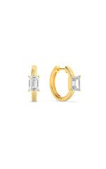 Load image into Gallery viewer, 1.5CTW Emerald Shaped Lab Grown Diamond (F/VS) Solitaire Huggie Earrings in 14K Gold
