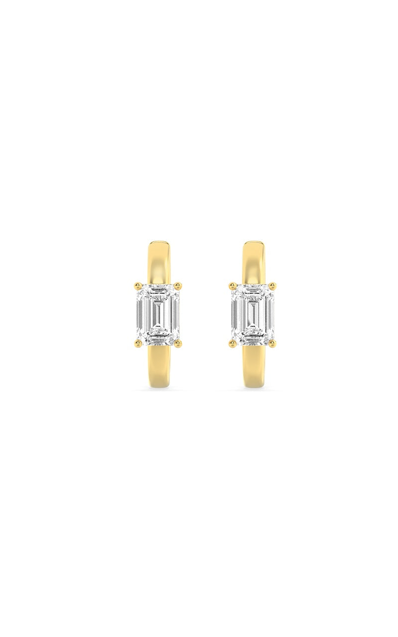1.5CTW Emerald Shaped Lab Grown Diamond (F/VS) Solitaire Huggie Earrings in 14K Gold