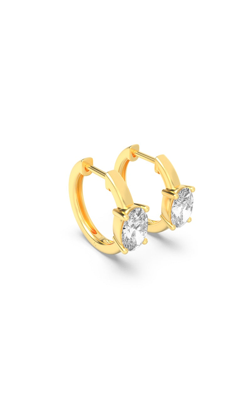 1.5CTW Oval Shaped Lab Grown Diamond (F/VS) Solitaire Huggie Earrings in 14K Gold