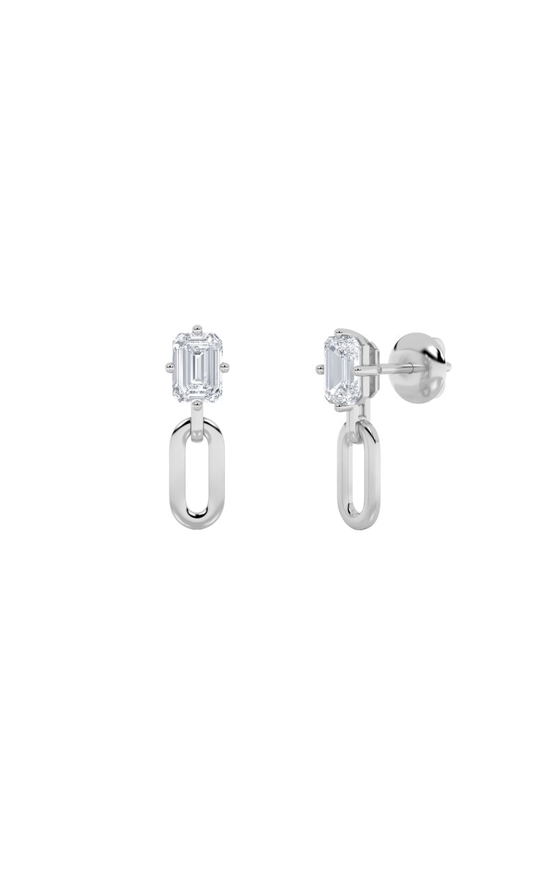 1CTW Emerald Shaped Lab Grown Diamond (F/VS) Paperclip Dangle Earrings in 14K White Gold