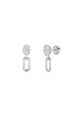 Load image into Gallery viewer, 1CTW Emerald Shaped Lab Grown Diamond (F/VS) Paperclip Dangle Earrings in 14K White Gold
