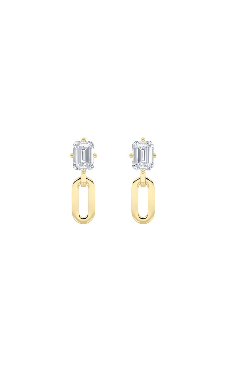 1CTW Emerald Shaped Lab Grown Diamond (F/VS) Paperclip Dangle Earrings in 14K White Gold