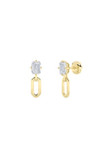 Load image into Gallery viewer, 1CTW Emerald Shaped Lab Grown Diamond (F/VS) Paperclip Dangle Earrings in 14K White Gold
