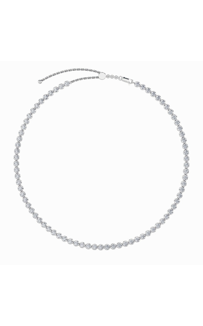 15CTW Round Shaped Lab Grown Diamond (F/VS) Bezel Set Tennis Necklace in 14K White Gold