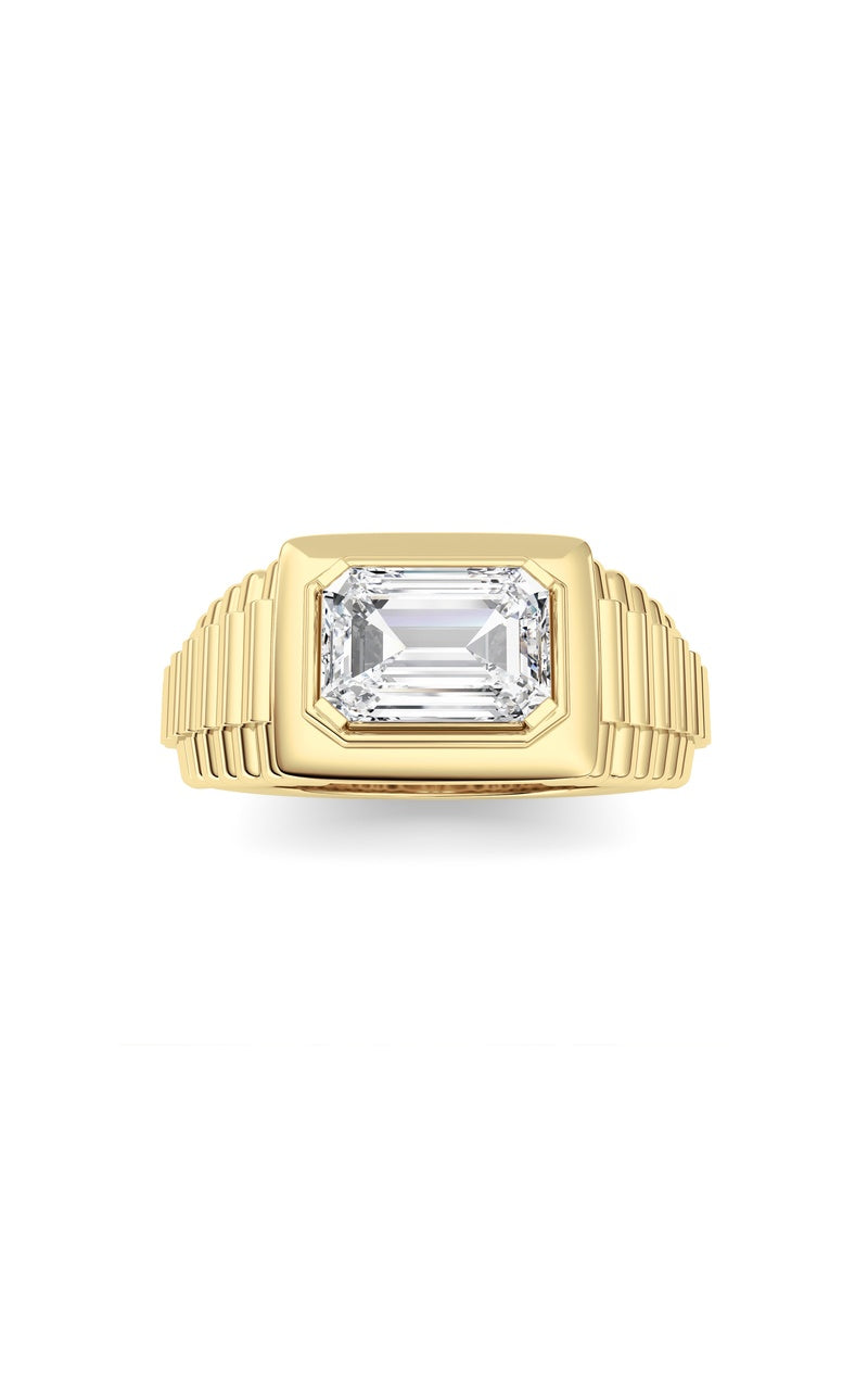 2.5CTW Emerald Shaped Lab Grown Diamond (F/VS) Mens Ring in 14K Gold