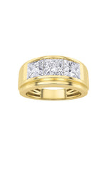 Load image into Gallery viewer, 3CTW Princess Shaped Lab Grown Diamond (F/VS) Three Stone Channel Set Mens Ring in 14K Gold
