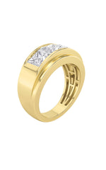 Load image into Gallery viewer, 3CTW Princess Shaped Lab Grown Diamond (F/VS) Three Stone Channel Set Mens Ring in 14K Gold
