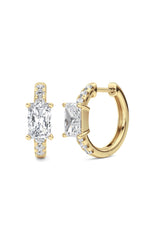 Load image into Gallery viewer, 1.5CTW Radiant Shaped Lab Grown Diamond (G/VS) Solitare Accent Huggie Earrings in 14K Gold
