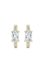 Load image into Gallery viewer, 1.5CTW Radiant Shaped Lab Grown Diamond (G/VS) Solitare Accent Huggie Earrings in 14K Gold
